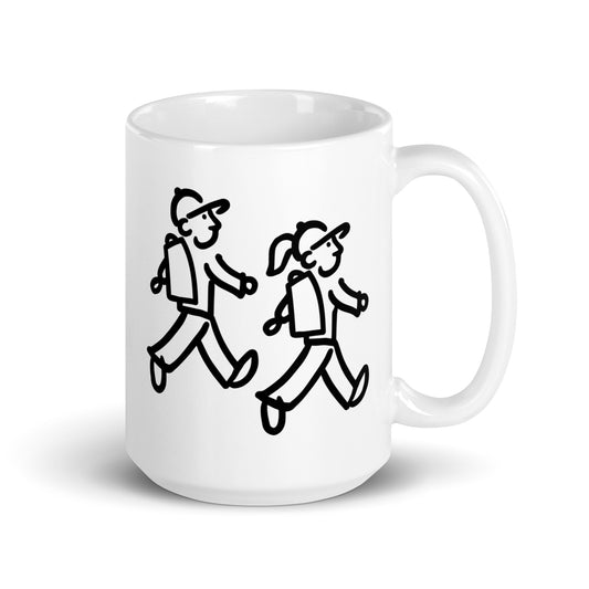 Walking Friends (Walking Man and Walking Woman) Coffee Mug - White glossy mug