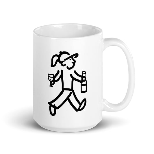 Walking Woman goes Wine Tasting Coffee Mug - White Glossy Mug