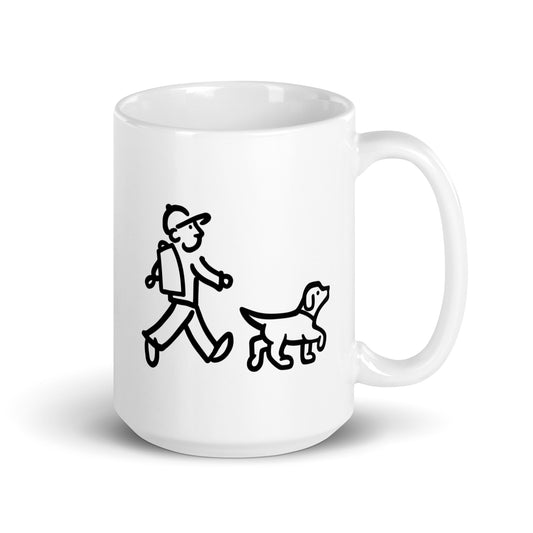 Walking Man and Walking Dog (No Leash) Coffee Mug - White Glossy Mug