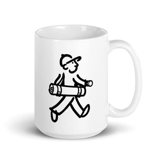 Walking Man does Yoga Coffee Mug - White Glossy Mug