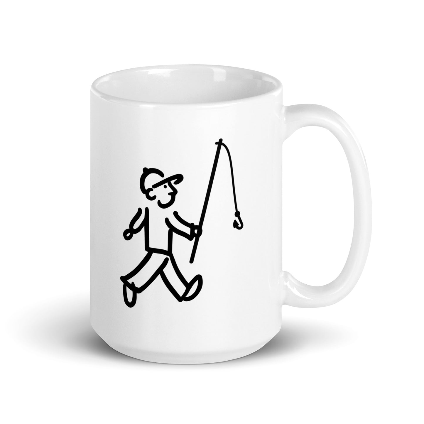 Walking Man goes Fishing Coffee Mug - White Glossy Mug