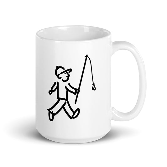 Walking Man goes Fishing Coffee Mug - White Glossy Mug