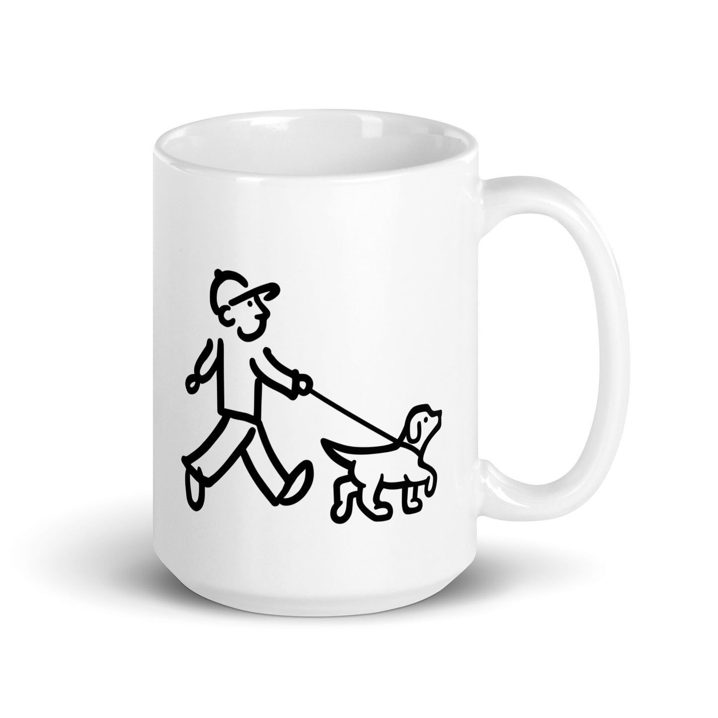 Walking Man walks his Dog with Leash Coffee Mug - White Glossy Mug