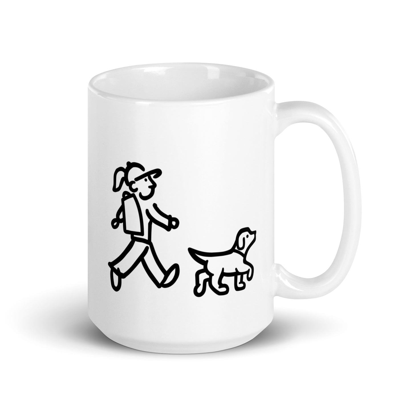 Walking Woman and Walking Dog (No Leash) Coffee Mug - White Glossy Mug