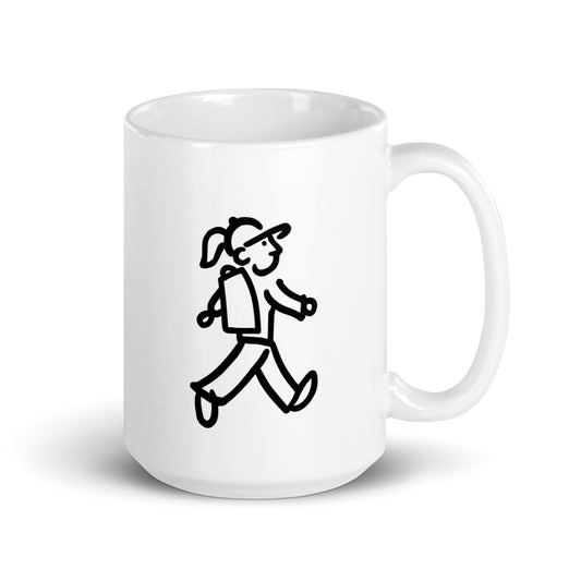 Walking Woman goes Hiking Coffee Mug - White Glossy Mug