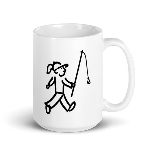 Walking Woman goes Fishing Coffee Mug - White Glossy Mug