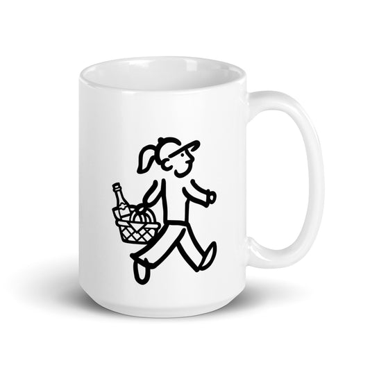 Walking Woman goes Picnicking Coffee Mug - White Glossy Mug