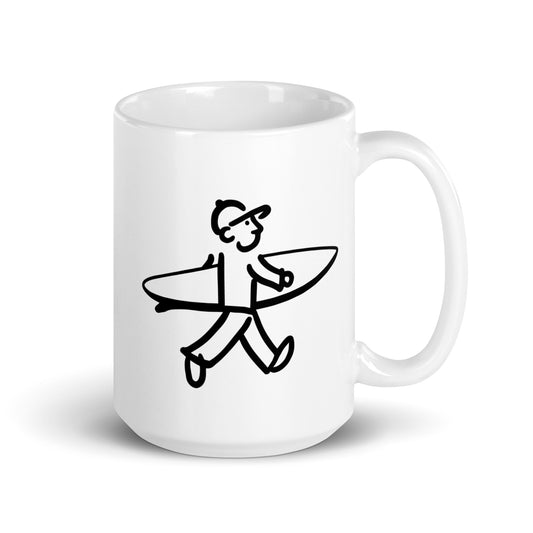 Walking Man Goes Surfing - White glossy mug