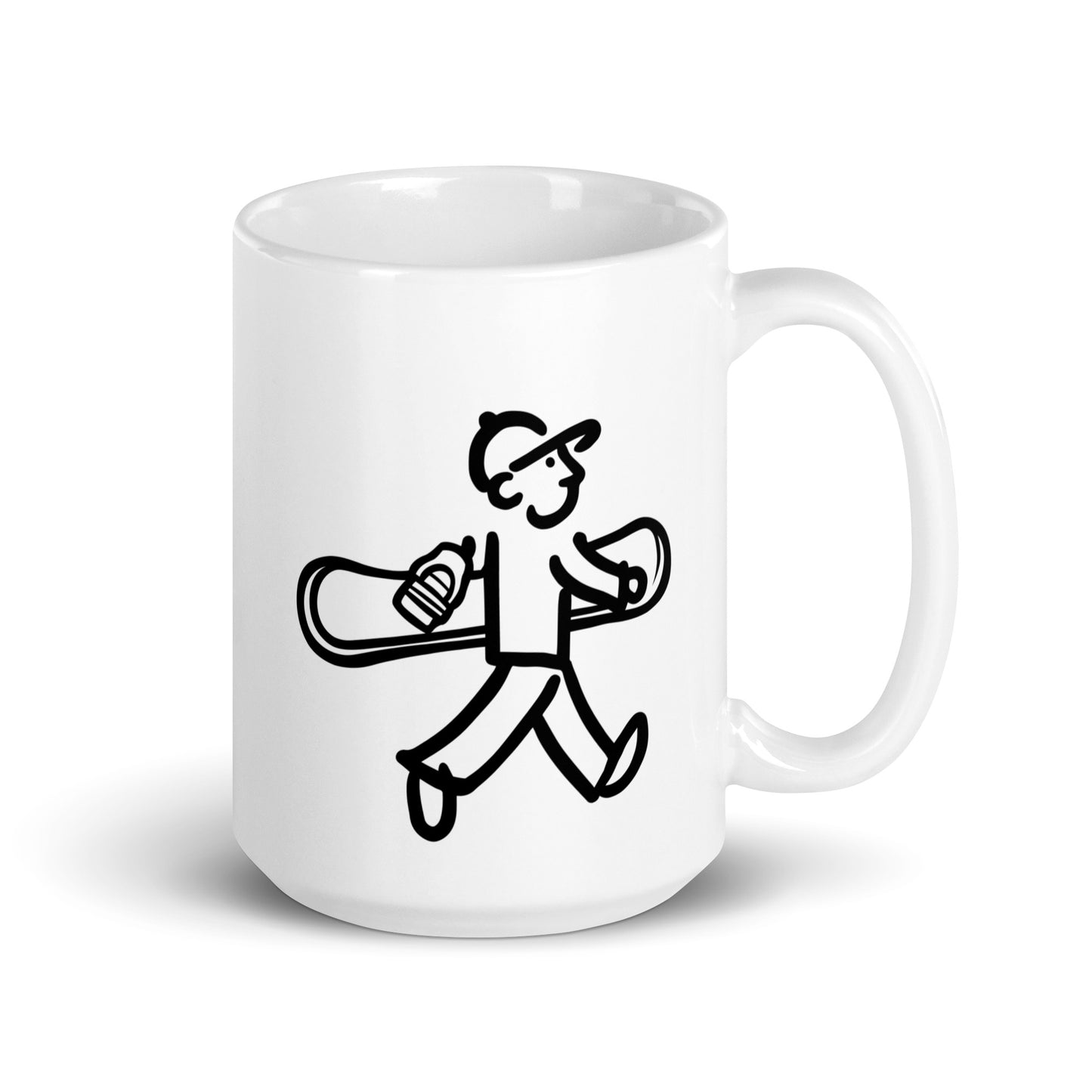 Walking Man Goes Snowboarding - White glossy mug