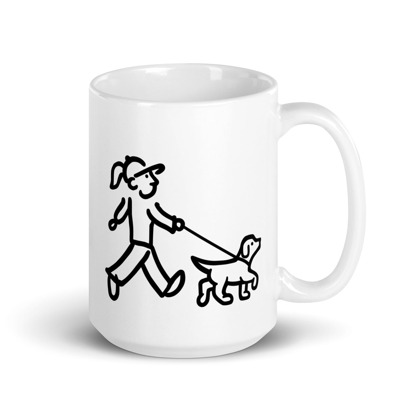 Walking Woman with Walking Dog with Leash Coffee Mug  - White Glossy Mug