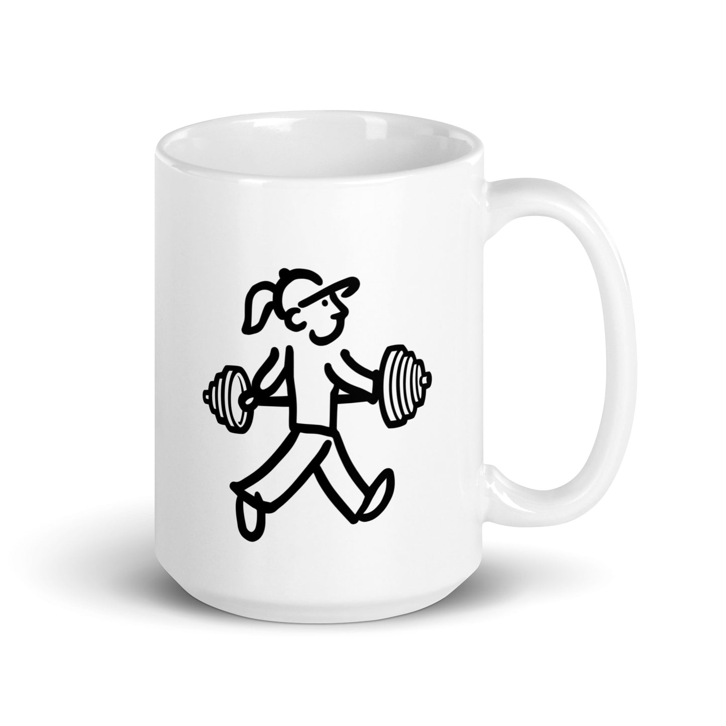 Walking Woman Lifts Weights Coffee Mug - White Glossy Mug