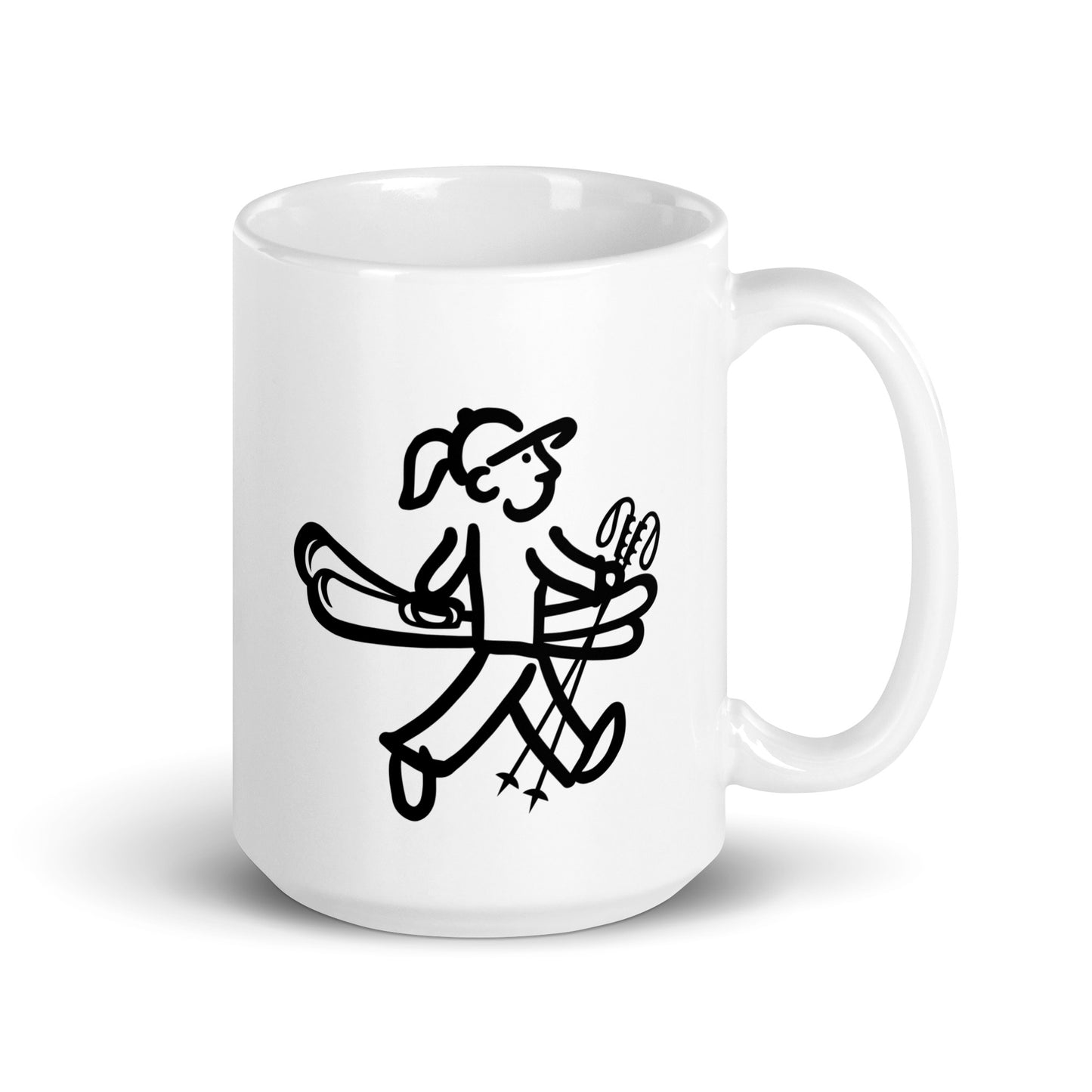 Walking Woman goes Skiing Coffee Mug - White Glossy Mug